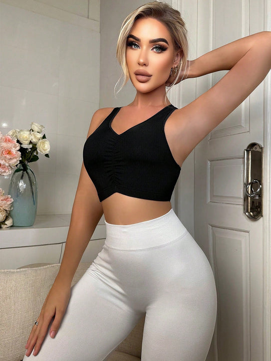 Sujetador unicolor fruncido bustier