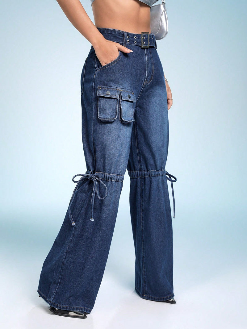 ICON Jeans con bolsillo con solapa con cinturon de pierna ancha