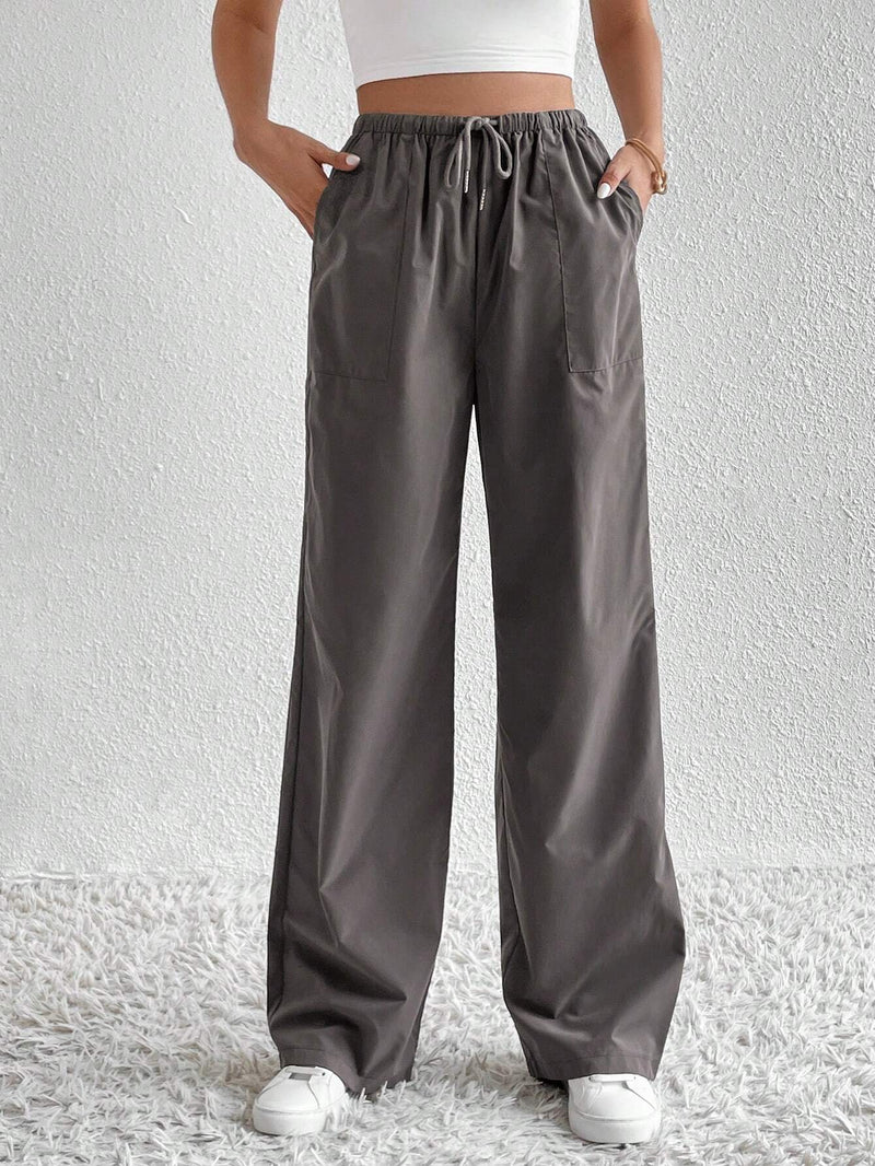 Tall Pantalones de pierna ancha de cintura con cordon con bolsillo oblicuo