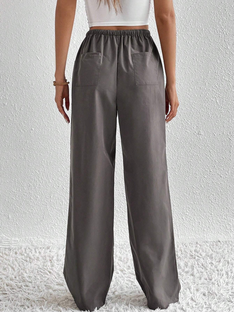 Tall Pantalones de pierna ancha de cintura con cordon con bolsillo oblicuo