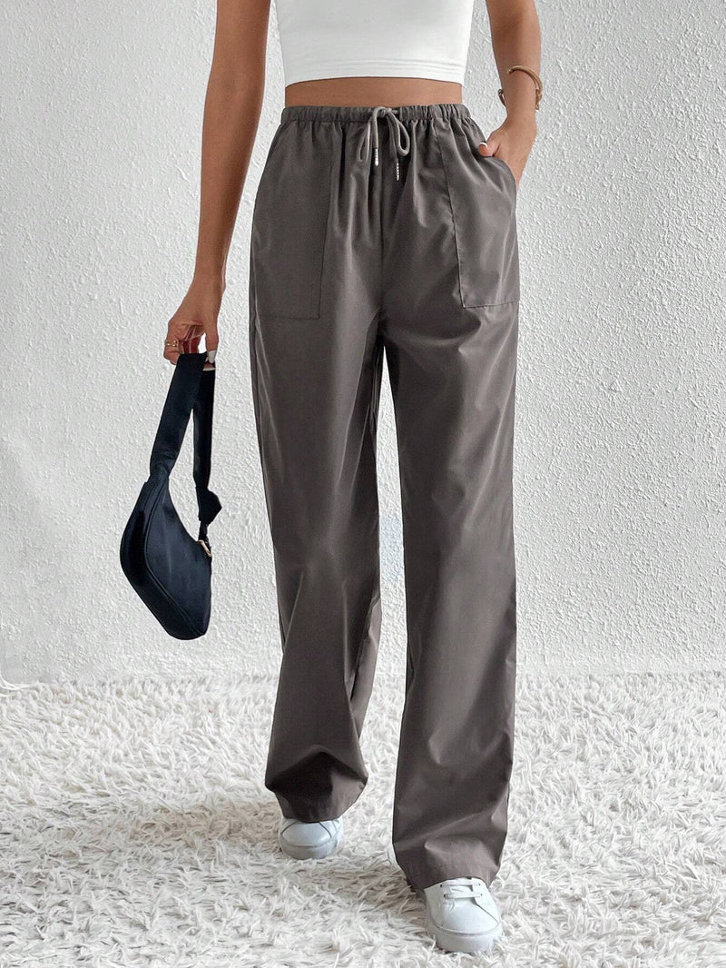 Tall Pantalones de pierna ancha de cintura con cordon con bolsillo oblicuo