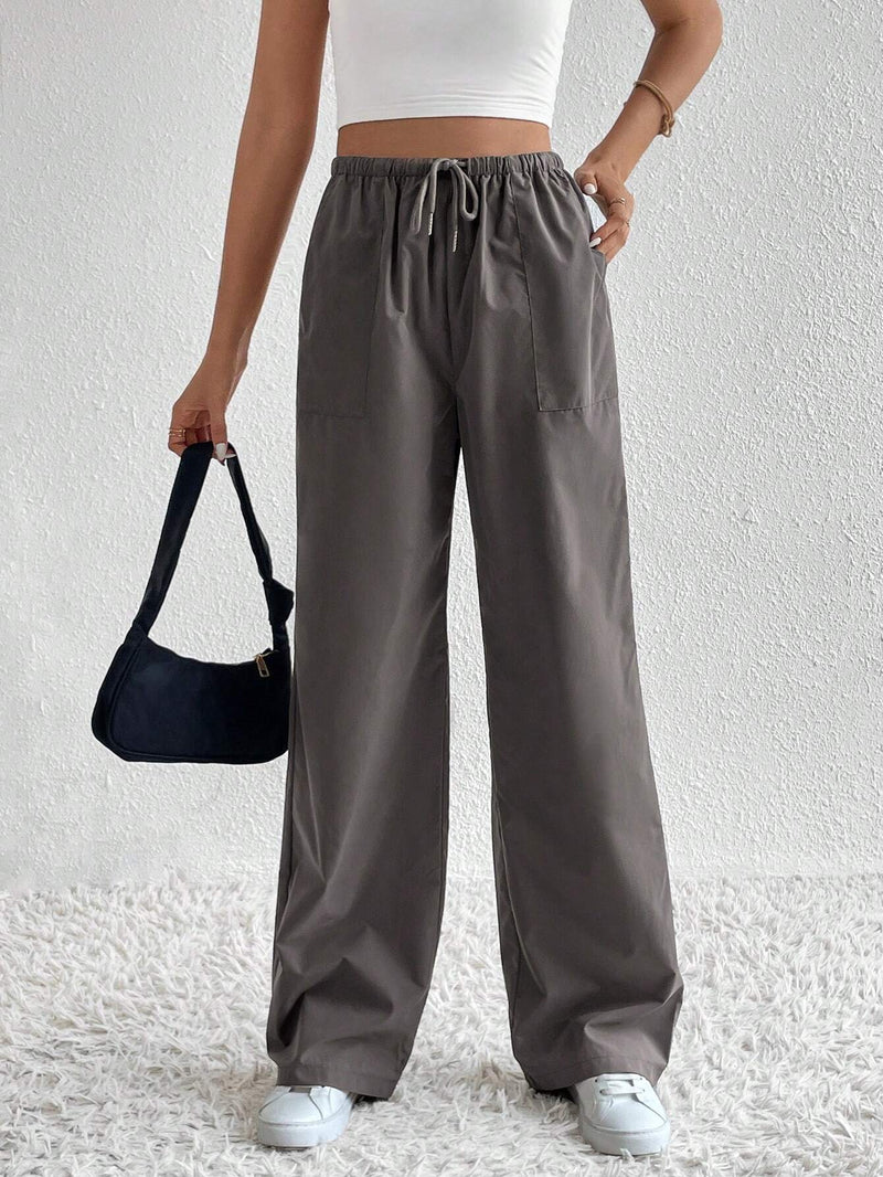 Tall Pantalones de pierna ancha de cintura con cordon con bolsillo oblicuo