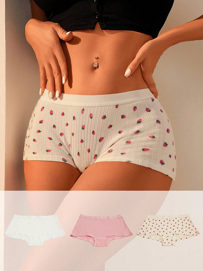 3 piezas Boyshorts con estampado de fresa