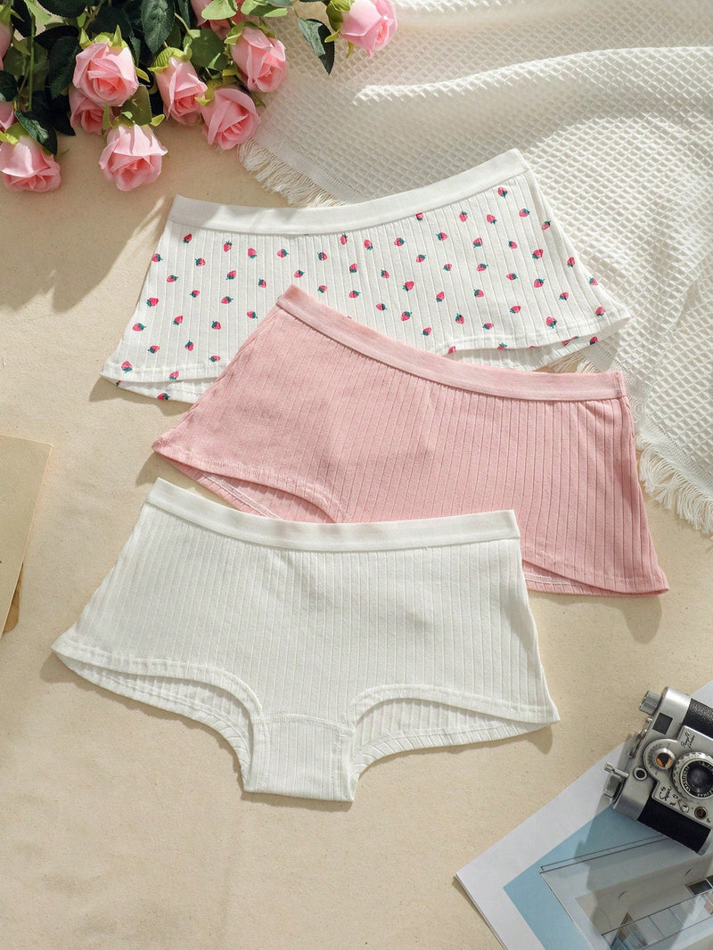 3 piezas Boyshorts con estampado de fresa