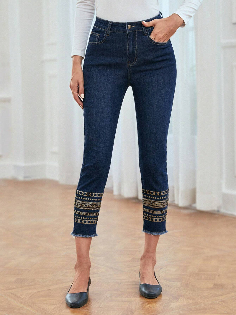 EMERY ROSE Jeans ajustados con dobladillo sin rematar y cintura alta