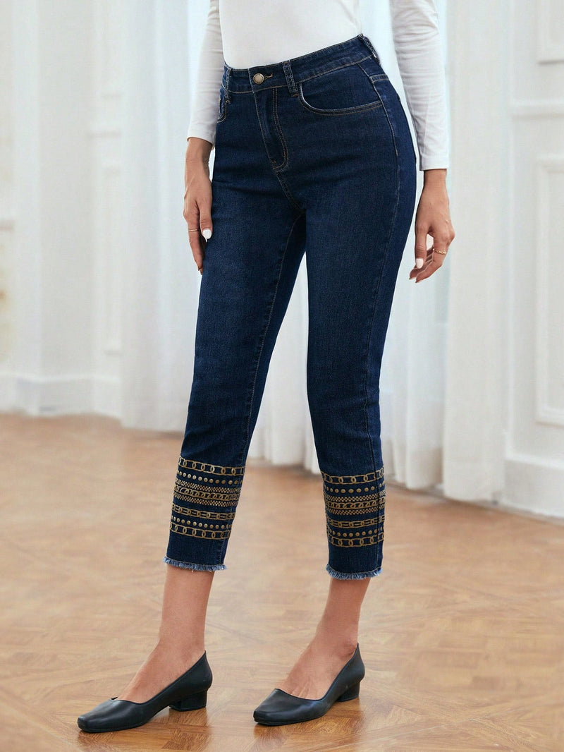 EMERY ROSE Jeans ajustados con dobladillo sin rematar y cintura alta