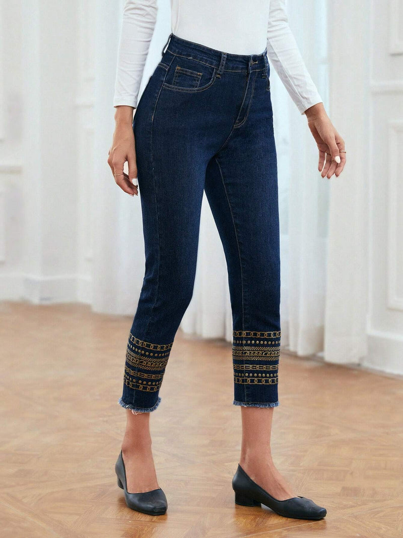 EMERY ROSE Jeans ajustados con dobladillo sin rematar y cintura alta