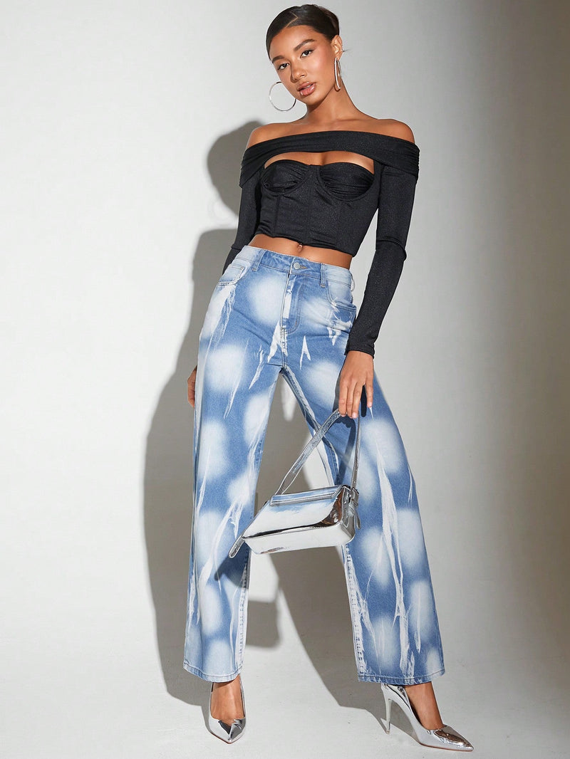 BAE Jeans de pierna recta con estampado de dibujo