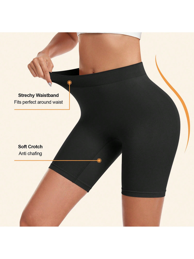 Pantalones Cortos De Bicicleta Solidos Con Cintura De Banda Ancha, Pantalones Cortos Moldeadores Comodos Y Sin Costuras Para Mujeres, Para Usar Debajo De Faldas