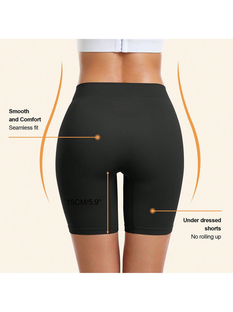 Shorts anchos de cintura solida, pantalones cortos de ciclista solidos, pantalones cortos moldeadores de mujer comodos, sin costuras, lisos, con tirantes para faldas bajas