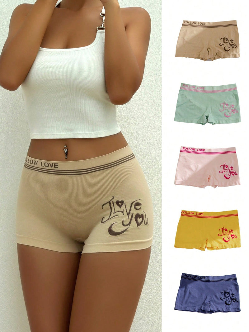 Mujer 5 piezas Calzoncillos boxer con estampado de letra