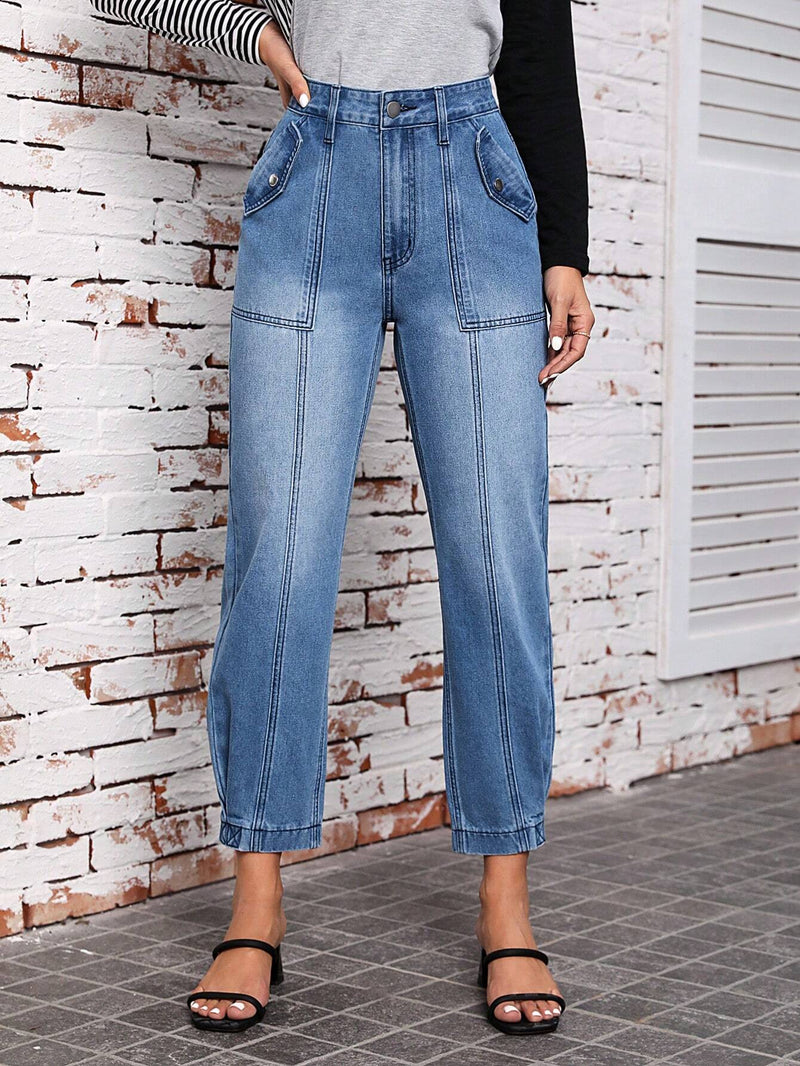 LUNE Pantalones Jeans De Mujer Con Bolsillos Grandes Y Punos Elasticos