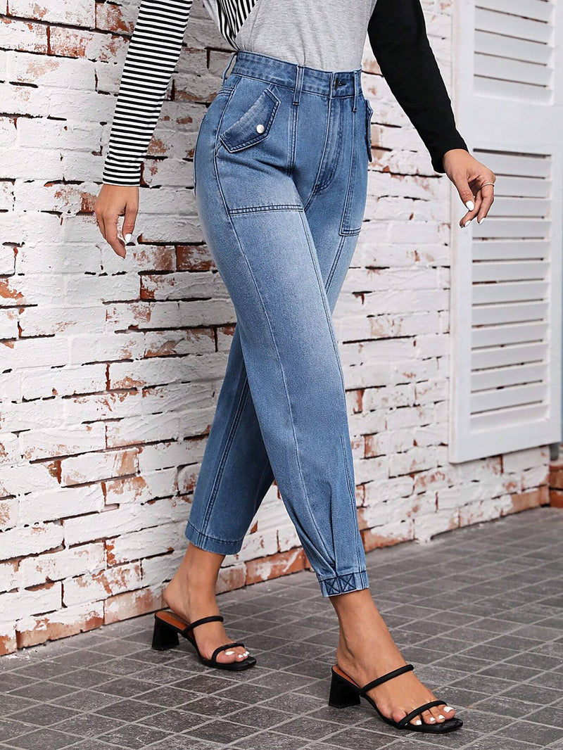 LUNE Pantalones Jeans De Mujer Con Bolsillos Grandes Y Punos Elasticos