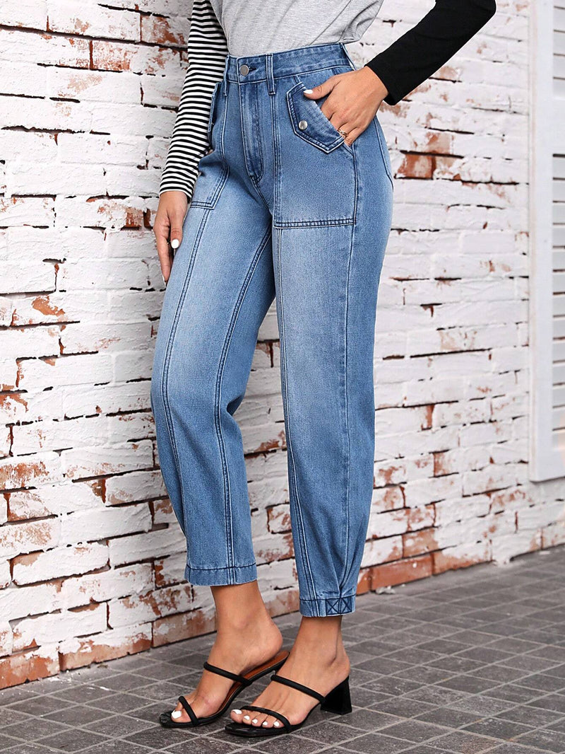 LUNE Pantalones Jeans De Mujer Con Bolsillos Grandes Y Punos Elasticos