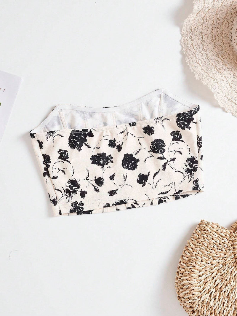 WYWH Top Brasier sin tirantes con estampado floral