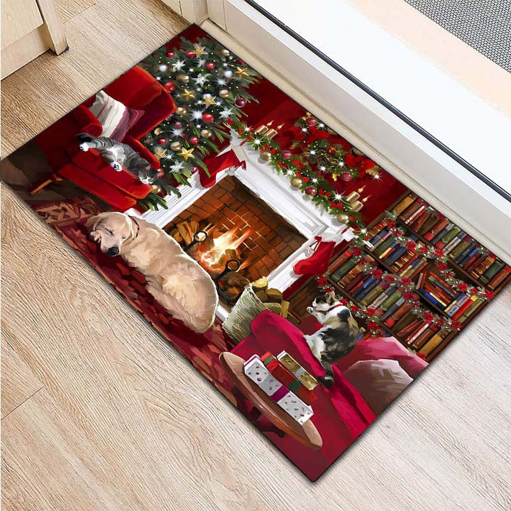 1 alfombra de Navidad con diseño festivo, antideslizante de poliéster para sala, cocina y entrada exterior, lavable a máquina, decoración navideña para interiores