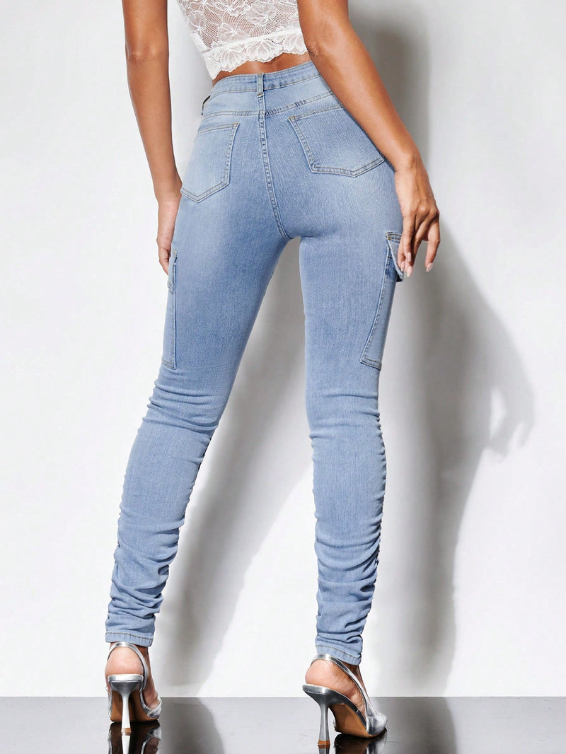 BAE Jeans ajustados con bolsillo lateral con solapa apilado