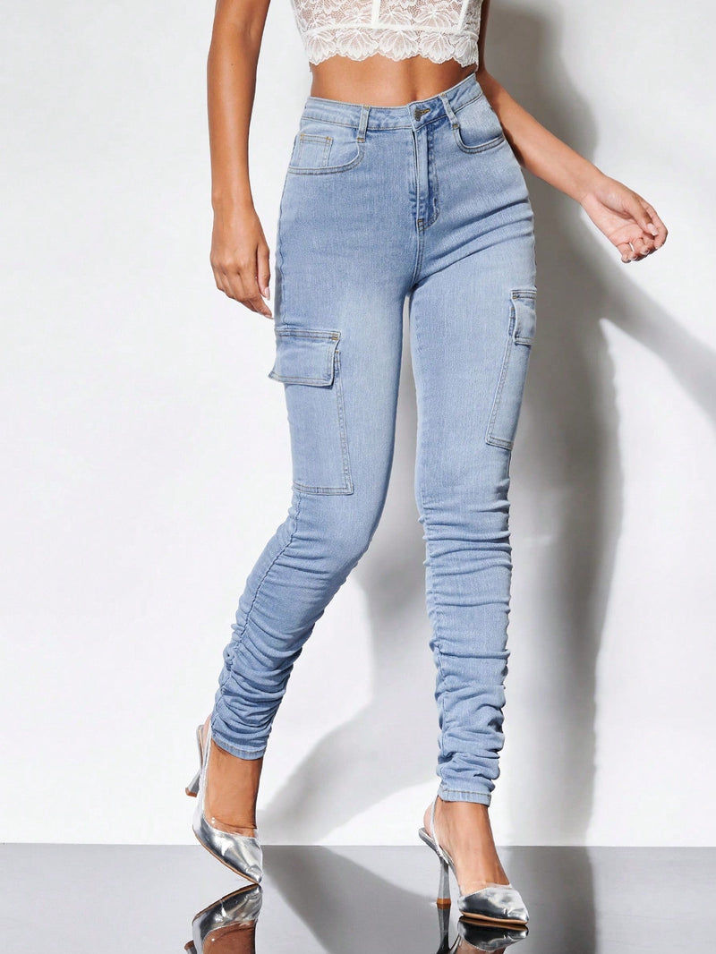 BAE Jeans ajustados con bolsillo lateral con solapa apilado