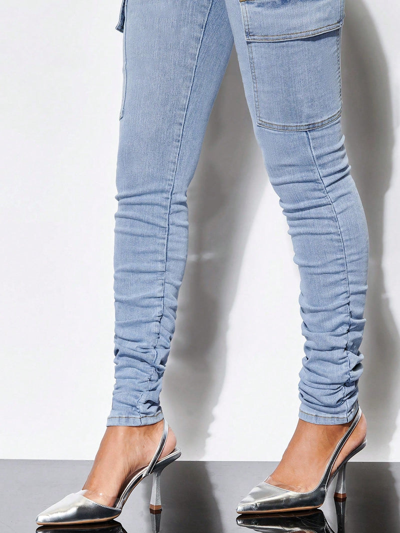 BAE Jeans ajustados con bolsillo lateral con solapa apilado