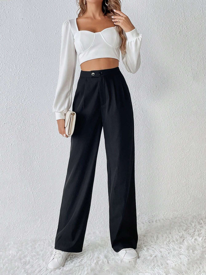 Frenchy Pantalones con detalle plisado de cintura alta