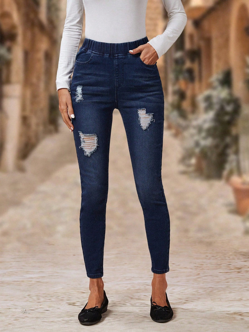 EMERY ROSE Jeans ajustados desgarro de cintura elastica