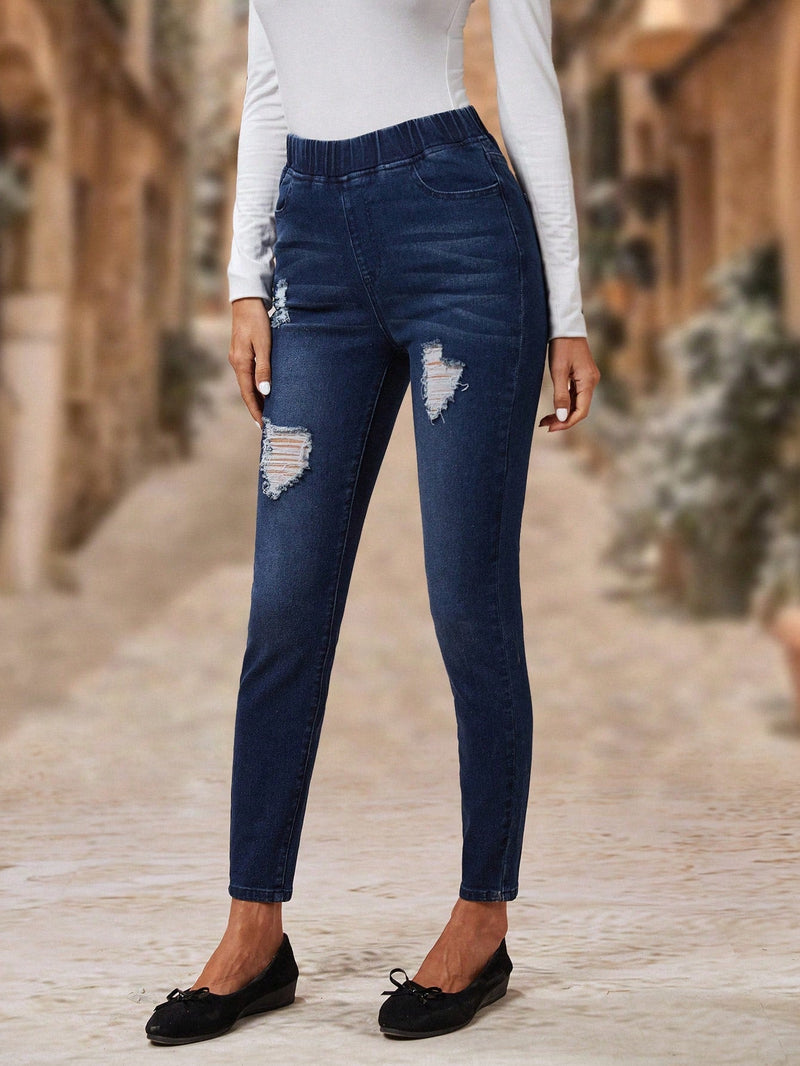 EMERY ROSE Jeans ajustados desgarro de cintura elastica