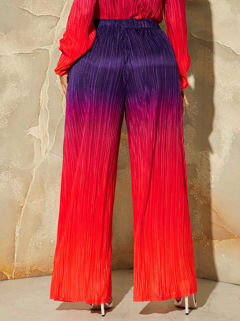 SXY Pantalones de pierna ancha de ombre fruncido