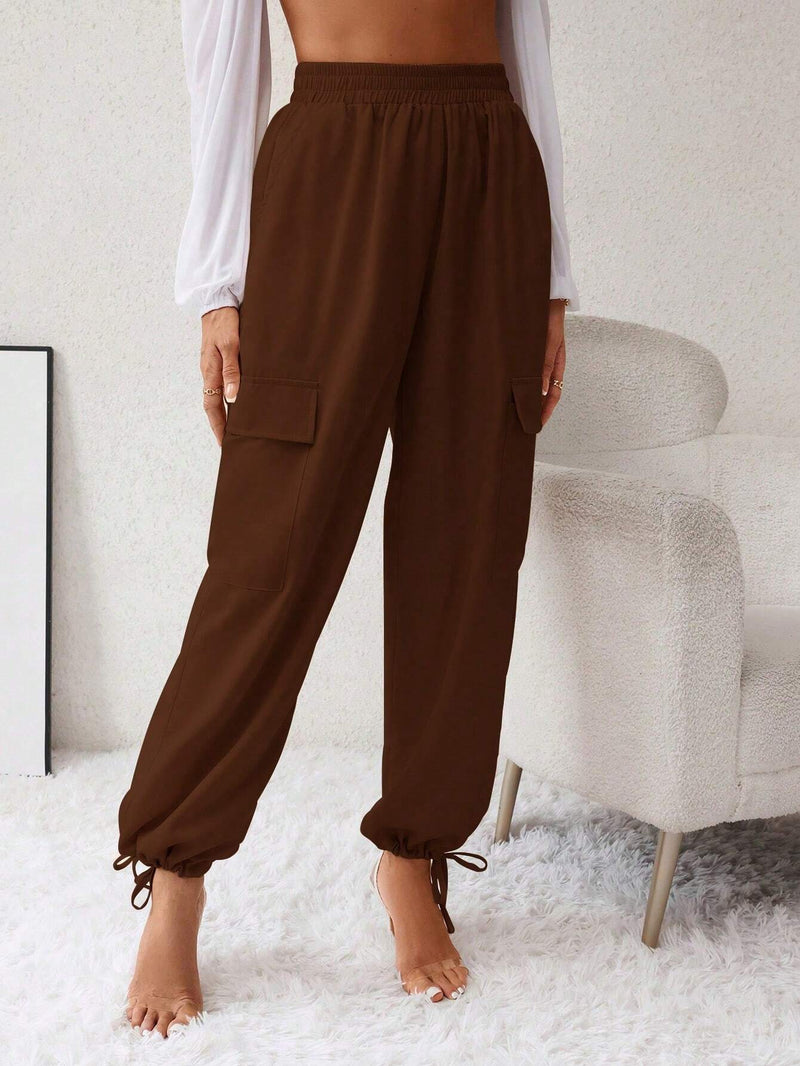 Essnce Pantalones cargo con bolsillo lateral con solapa bajo con cordon