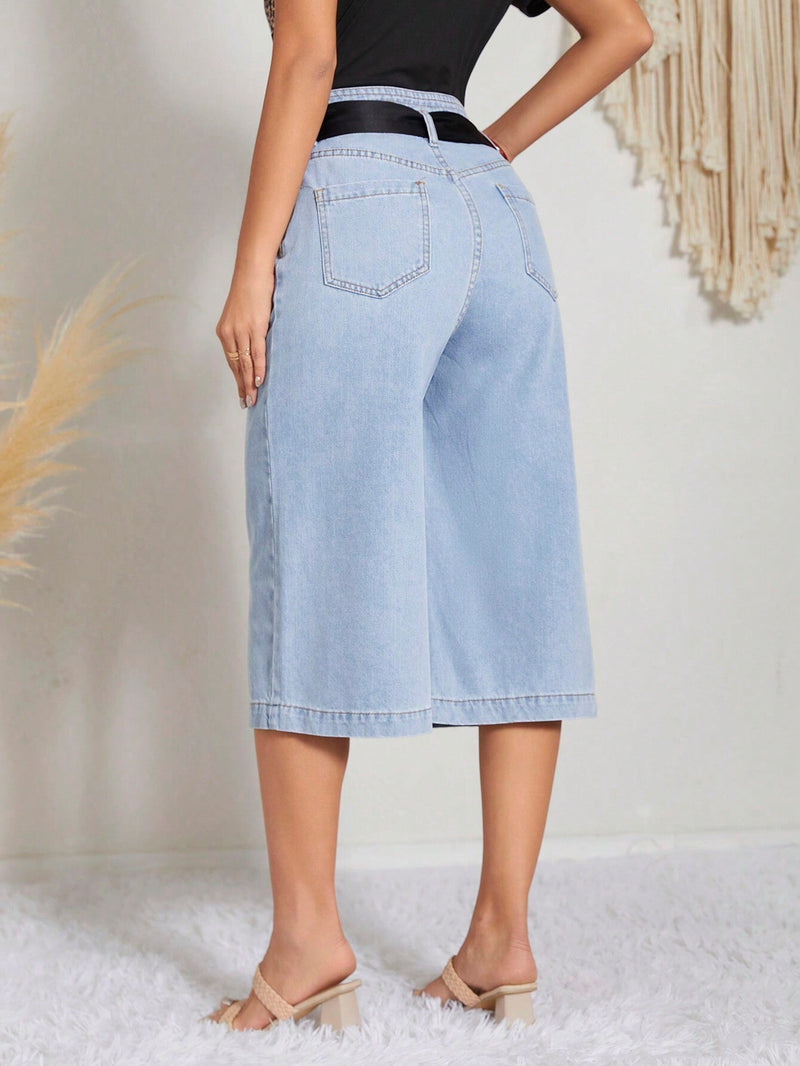 LUNE Jeans de talle alto con cinturon de pierna ancha