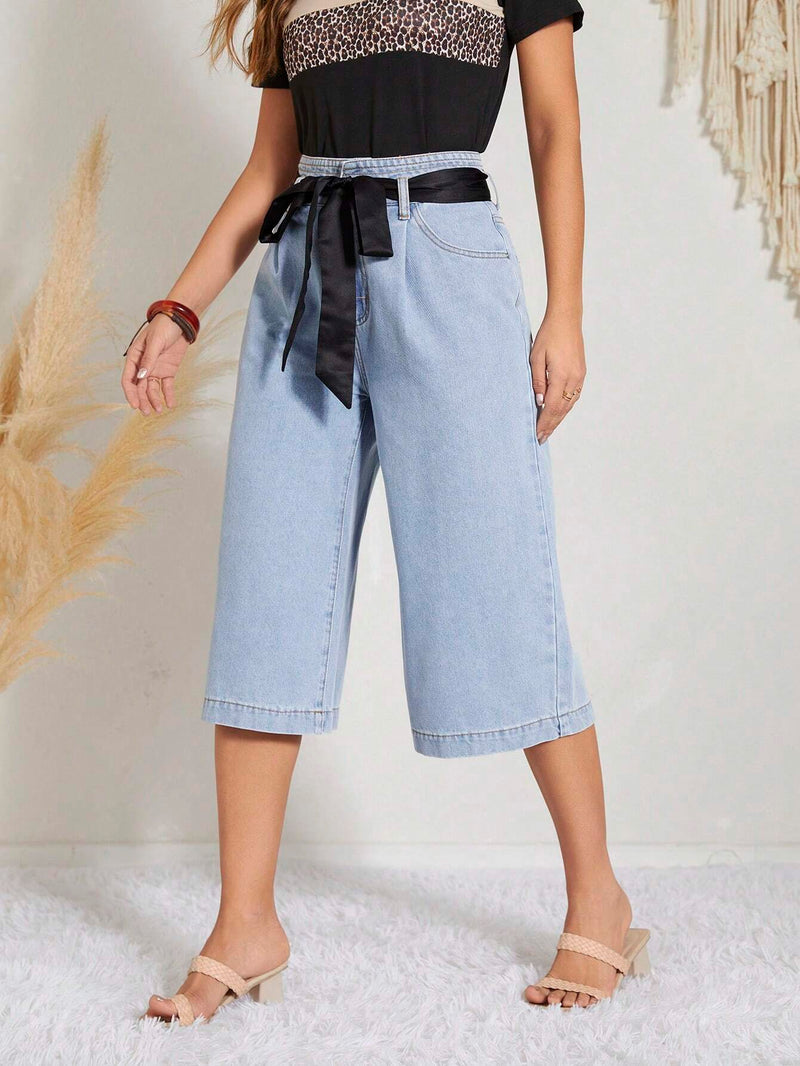 LUNE Jeans de talle alto con cinturon de pierna ancha