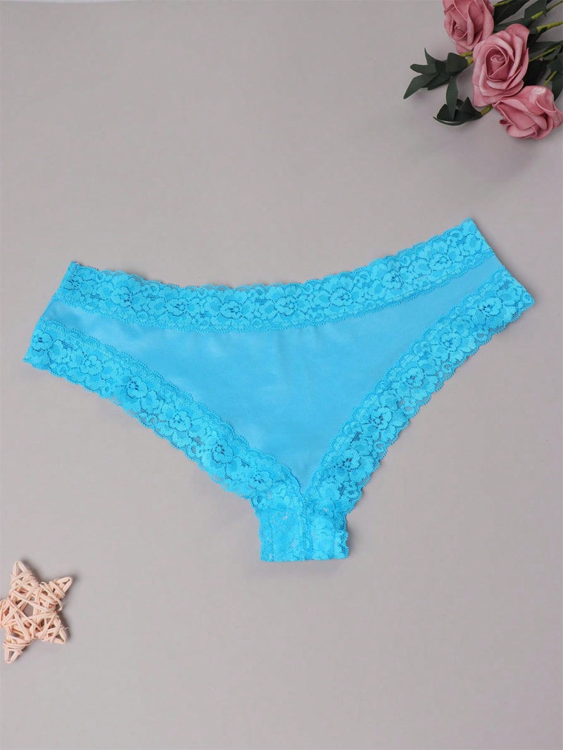 Mujer sexy dulce con encaje azul unicolor cheeky Bikini Ropa interior