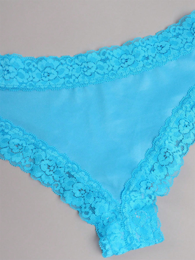 Mujer sexy dulce con encaje azul unicolor cheeky Bikini Ropa interior