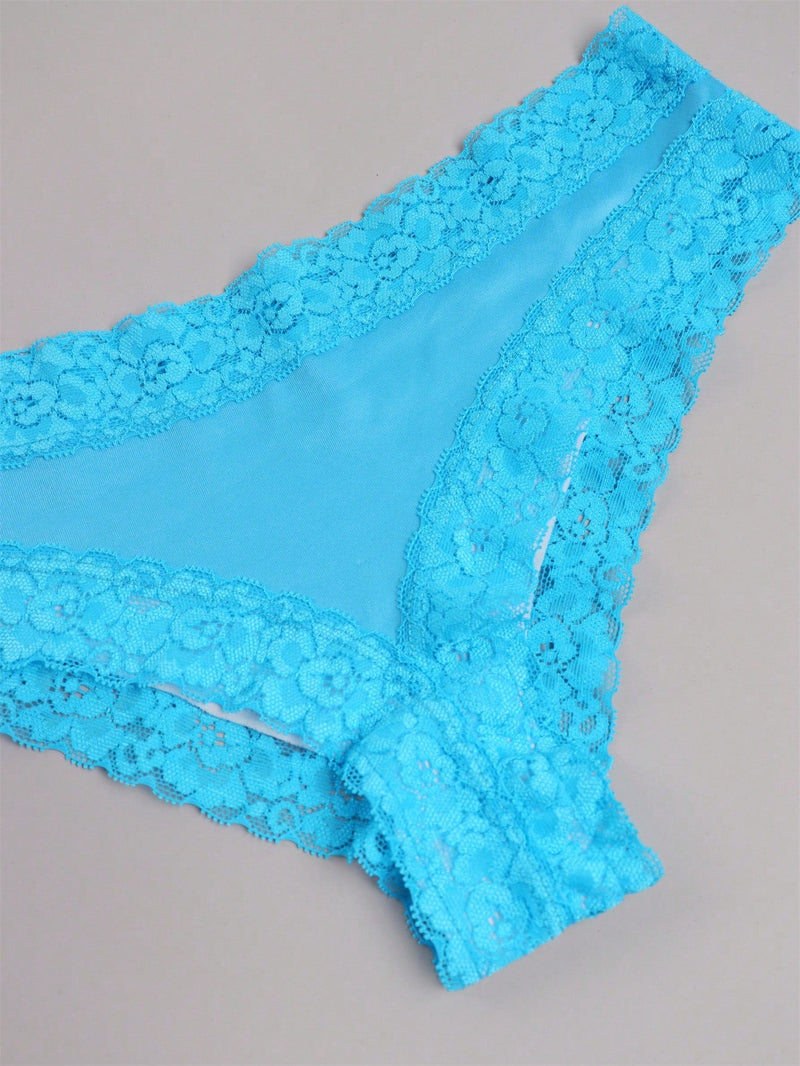 Mujer sexy dulce con encaje azul unicolor cheeky Bikini Ropa interior