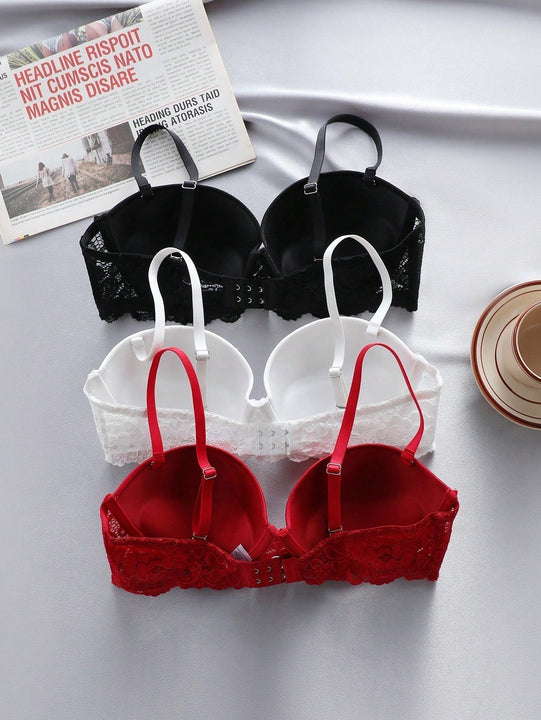 Underwear&sleepwear basics juego de lenceria de 3 piezas/set de sujetador de contraste de encaje de unicolor para mujer