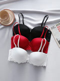 Underwear&sleepwear basics juego de lenceria de 3 piezas/set de sujetador de contraste de encaje de unicolor para mujer