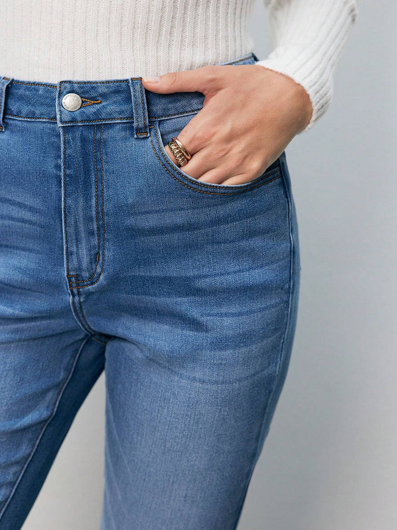 Frenchy Jeans de pierna amplia de talle alto sin cinturon