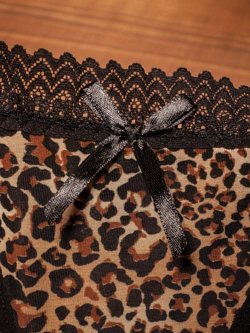 1 pieza Sexy Mujeres Leopard Print Sin costuras encaje cepillado suave de microfibra T-Back Panties