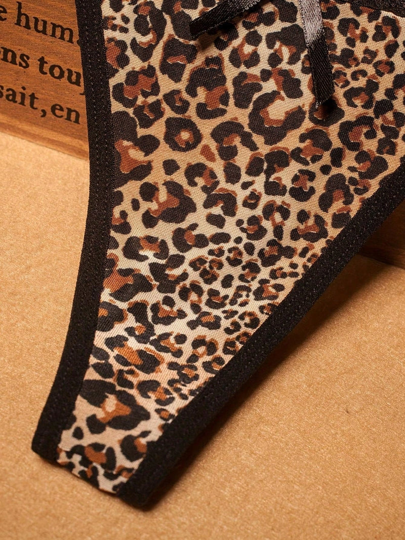 1 pieza Sexy Mujeres Leopard Print Sin costuras encaje cepillado suave de microfibra T-Back Panties