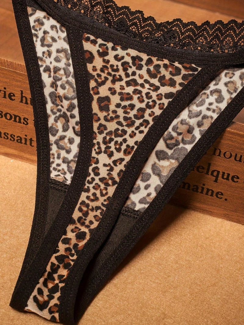 1 pieza Sexy Mujeres Leopard Print Sin costuras encaje cepillado suave de microfibra T-Back Panties