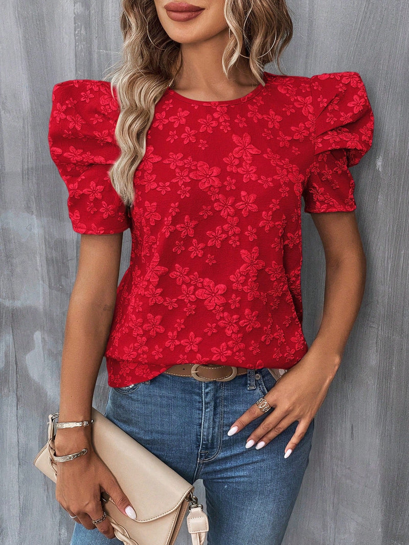 Clasi Blusa floral jacquard de manga farol