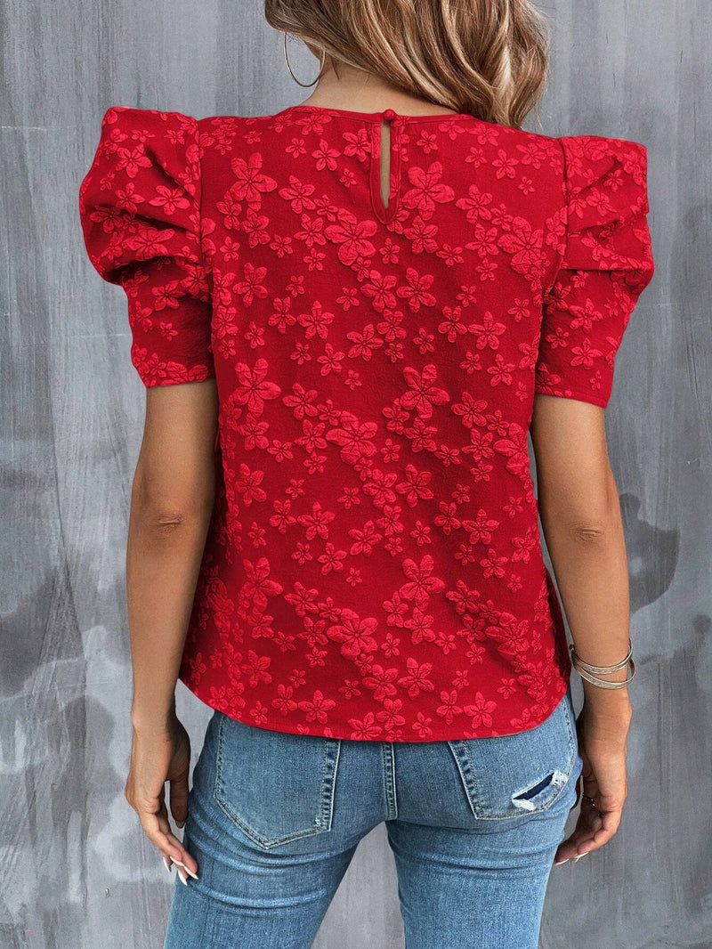 Blusa floral jacquard de manga farol