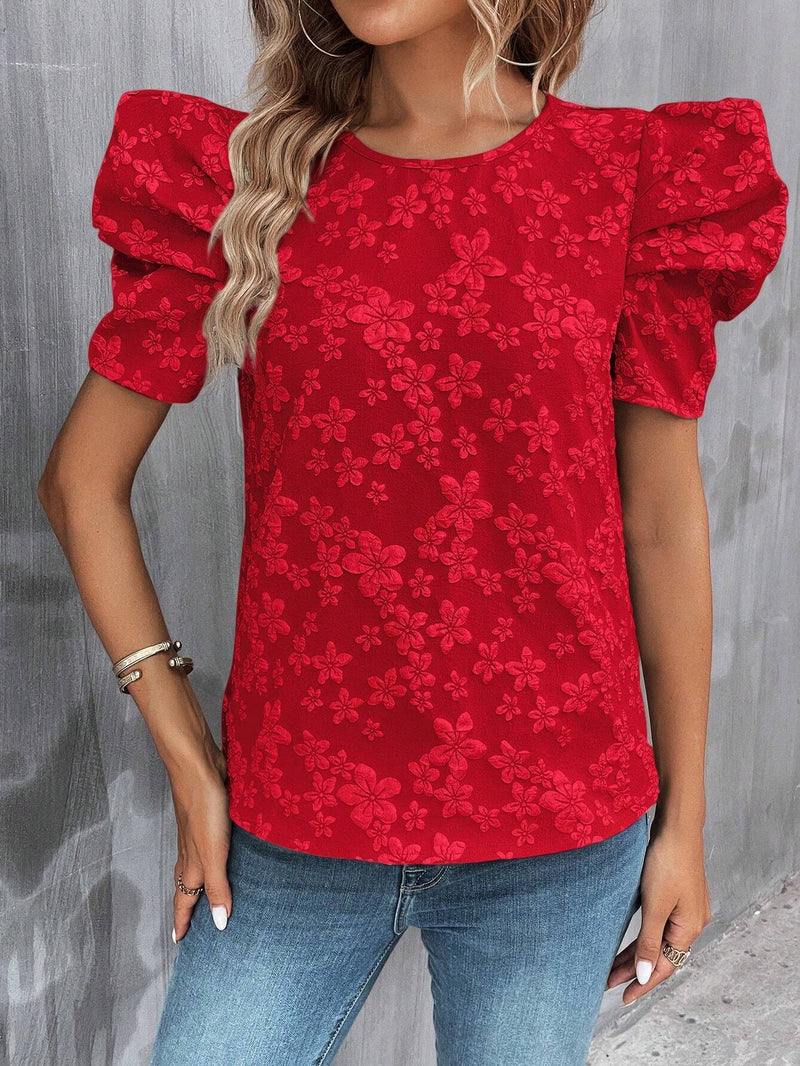 Blusa floral jacquard de manga farol