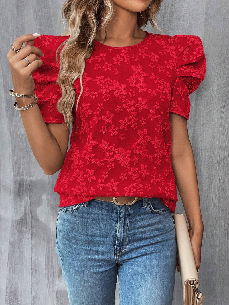 Blusa floral jacquard de manga farol