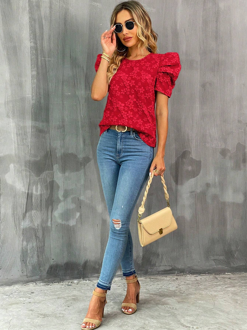 Clasi Blusa floral jacquard de manga farol