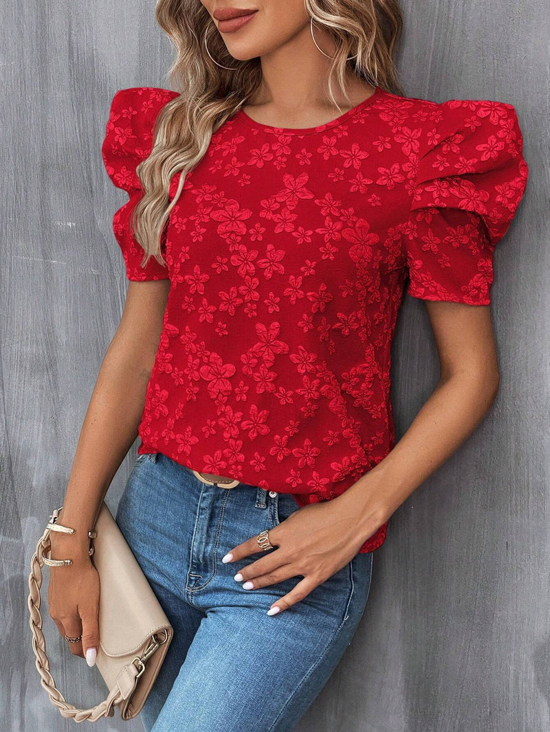 Blusa floral jacquard de manga farol