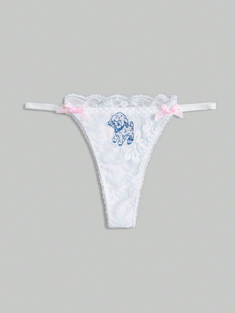 ROMWE Kawaii Tanga con estampado de oveja con diseno de lazo