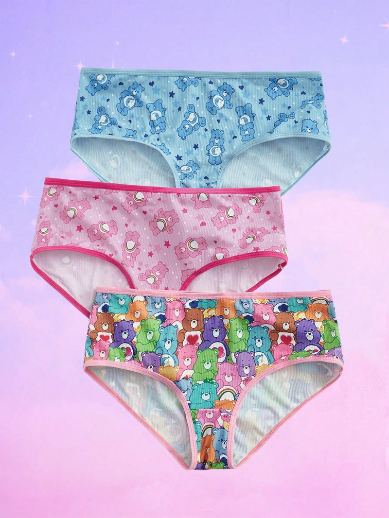 ROMWE X Care Bears 3 Piezas De Boxers Cortos Para Mujer Con Estampado De Oso De Dibujos Animados