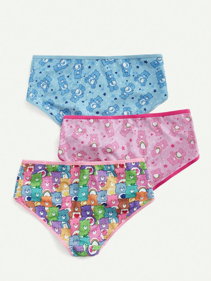 ROMWE X Care Bears 3 Piezas De Boxers Cortos Para Mujer Con Estampado De Oso De Dibujos Animados