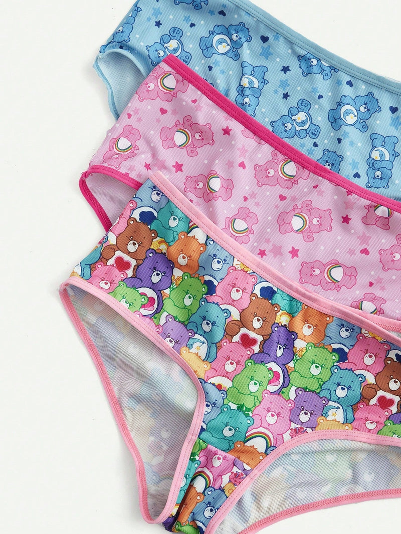 ROMWE X Care Bears 3 Piezas De Boxers Cortos Para Mujer Con Estampado De Oso De Dibujos Animados