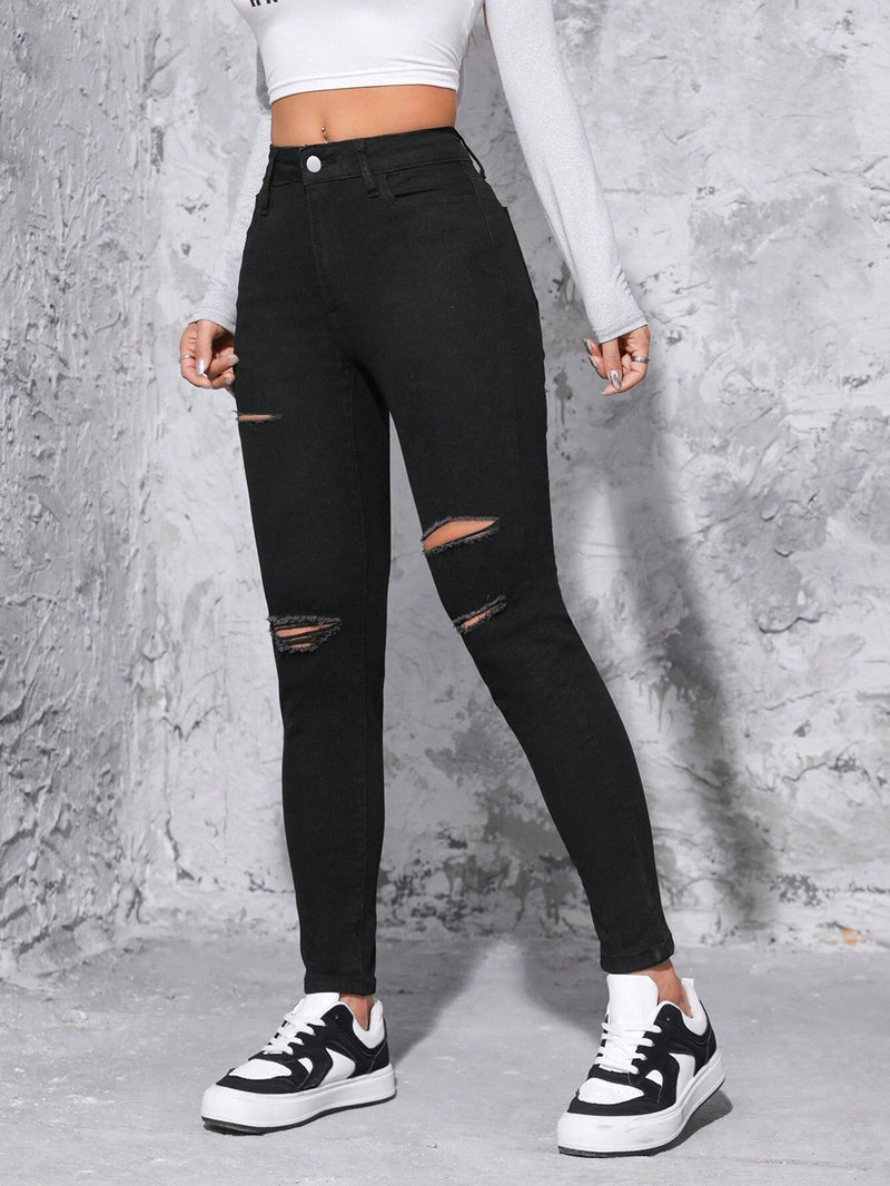 PETITE Jeans ajustados desgarro de talle alto